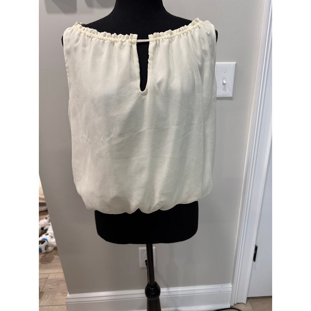 Vintage Y2K Bubble Hem Top Forever 21 Sleeveless Keyhole Back Ivory Size Small